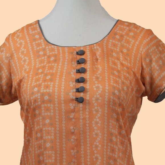 Casual Vibrant Orange Printed Kurta | Muvvas Boutique - Picture 3 of 5